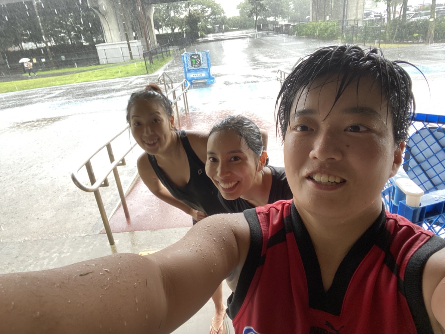 大雨の中のトレーニング